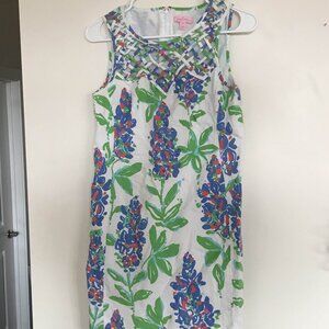 Lilly Pulitzer Blue Bonnets Ricci Shift Dress with Lattice Collar, Size 6